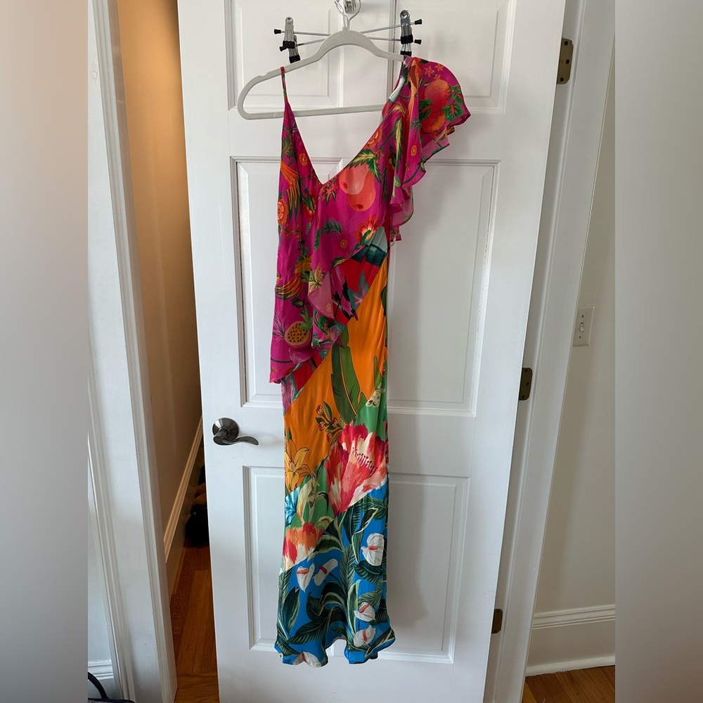 Farm Rio Tropical Maxi Dress in Fuchsia, Orange & Green size M
